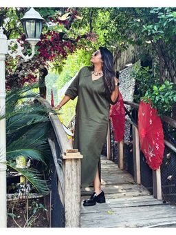 Saltpetre - Women Tencel Solid Olive Dress