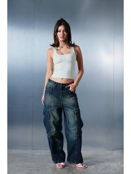 Bonkers Corner - Tinted Blue Cargo Denim Jeans