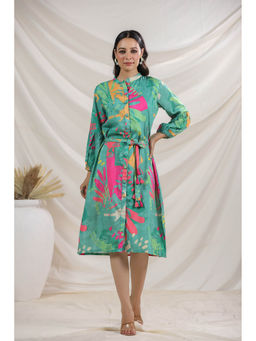 Autumnlane - Teal Harshini Abstract Dress with Belt (Set of 2)
