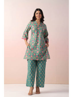 Autumnlane - Teal Harshini Moss Floral Printed Co-Ord (Set of 2)
