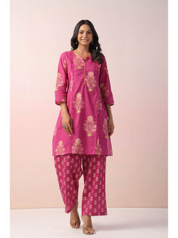 Autumnlane - Pink Harshini Cotton Floral Printed Co-Ord (Set of 2)
