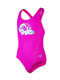 Speedo - Girl's Endurance10 Logo Placement Splashback One Piece V-Cut Swimsuit - Diva