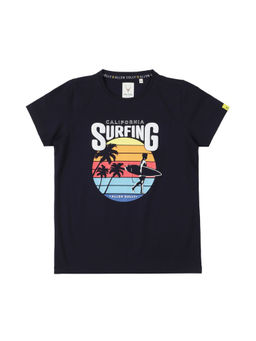 Allen Solly - Boys Navy Blue Regular Fit Print Crew Neck T-shirt