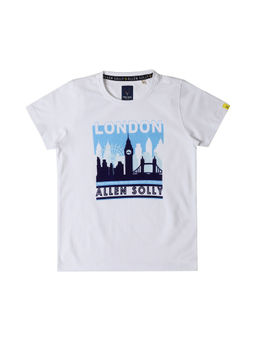 Allen Solly - Boys White Regular Fit Print Crew Neck T-shirt