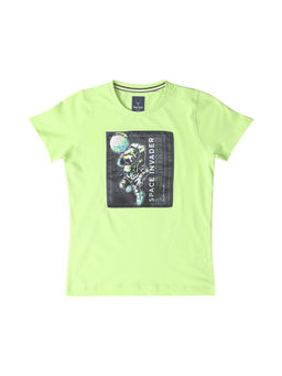 Allen Solly - Boys Green Regular Fit Print Crew Neck T-shirt