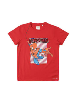 Allen Solly - Boys Red Regular Fit Print Crew Neck T-shirt