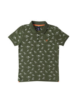 Allen Solly - Boys Green Regular Fit Print Polo Neck T-shirt