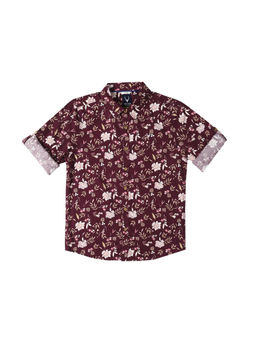 Allen Solly - Boys Maroon Slim Fit Print Casual Shirt