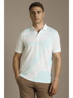 Louis Philippe - Men White Patterned Polo Neck T-Shirt