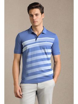 Louis Philippe - Men Blue Stripes Polo Neck T-Shirt