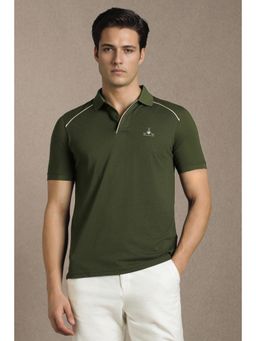Louis Philippe - Men Olive Self Design Polo Neck T-Shirt