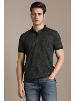 Louis Philippe - Men Black Print Polo Neck T-Shirt