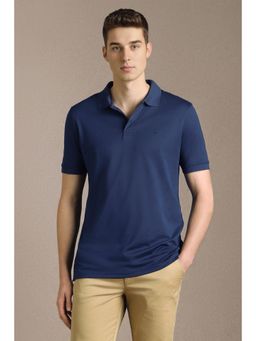 Louis Philippe - Men Blue Solid Polo Neck T-Shirt