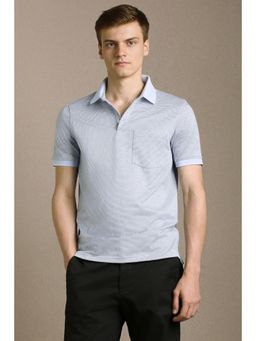 Louis Philippe - Men Light Blue Print Polo Neck T-Shirt