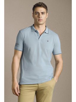 Louis Philippe - Men Light Blue Solid Polo Neck T-Shirt