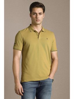 Louis Philippe - Men Olive Solid Polo Neck T-Shirt