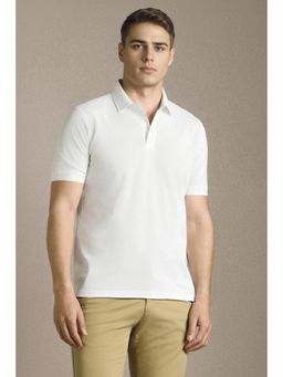 Louis Philippe - Men White Solid Polo Neck T-Shirt