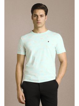 Louis Philippe - Men Light Blue Print Crew Neck T-Shirt