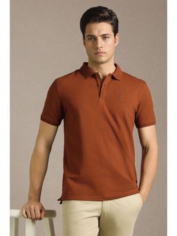 Louis Philippe - Men Rust Solid Polo Neck T-Shirt