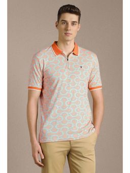 Louis Philippe - Men Orange Print Polo Neck T-Shirt