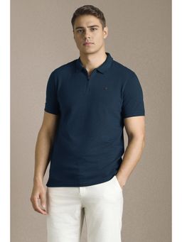Louis Philippe - Men Navy Textured Polo Neck T-Shirt