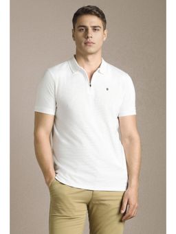 Louis Philippe - Men White Textured Polo Neck T-Shirt