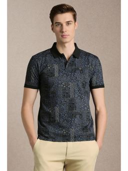 Louis Philippe - Men Blue Print Polo Neck T-Shirt