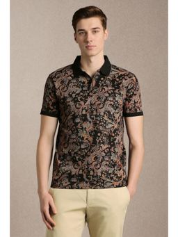Louis Philippe - Men Black Print Polo Neck T-Shirt