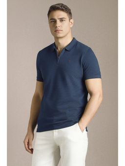 Louis Philippe - Men Navy Textured Polo Neck T-Shirt
