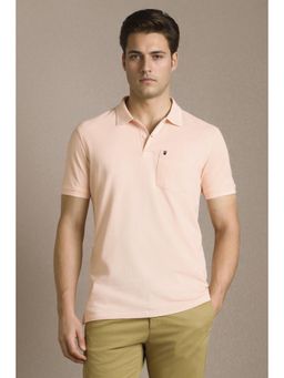 Louis Philippe - Men Peach Solid Polo Neck T-Shirt