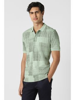 Peter England - Men Green Print Polo Neck T-Shirt
