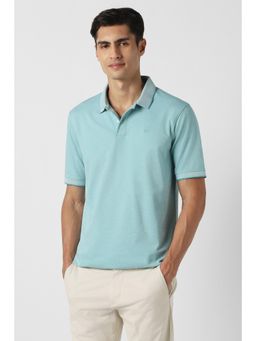 Peter England - Men Light Blue Solid Polo Neck T-Shirt