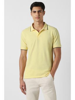 Peter England - Men Yellow Solid Polo Neck T-Shirt