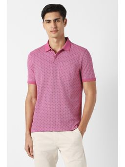 Peter England - Men Pink Print Polo Neck T-Shirt