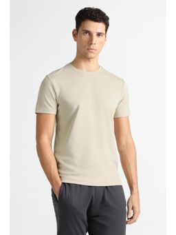 Van Heusen - Men Beige Solid Crew Neck T-Shirt