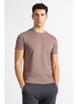 Van Heusen - Men Mauve Solid Crew Neck T-Shirt