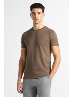 Van Heusen - Men Taupe Solid Crew Neck T-Shirt
