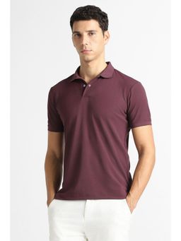 Van Heusen - Men Burgundy Solid Polo Neck T-Shirt