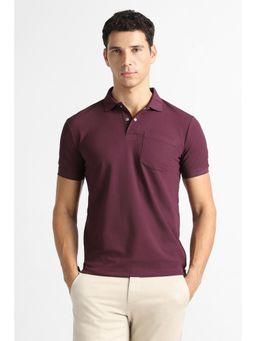 Van Heusen - Men Wine Solid Polo Neck T-Shirt