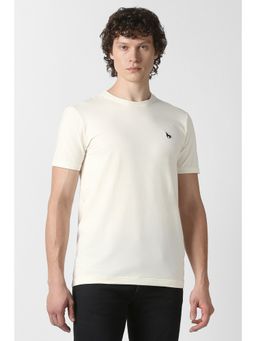 Van Heusen - Men Cream Solid Crew Neck T-Shirt