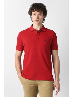 Van Heusen - Men Red Solid Polo Neck T-Shirt