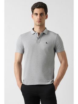 Van Heusen - Men Grey Self Design Polo Neck T-Shirt
