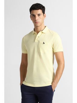 Van Heusen - Men Yellow Solid Polo Neck T-Shirt