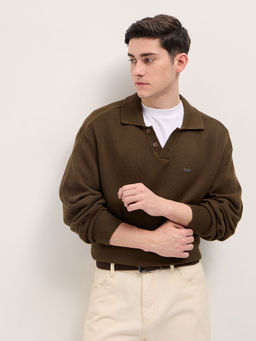 The Bear House - Men Brown Relaxed Fit Cotton Polo T-Shirt