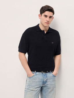 The Bear House - Men Black Regular Fit Cotton Polo T-Shirt