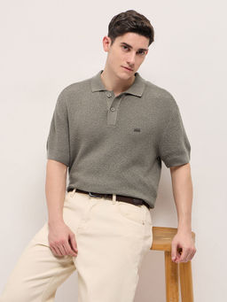 The Bear House - Men Grey Regular Fit Cotton Polo T-Shirt