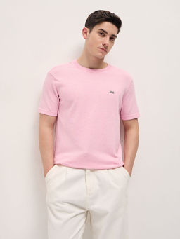 The Bear House - Men Pink Regular Fit Cotton Crew Neck T-Shirt