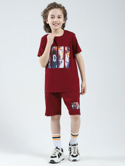 Monte Carlo - Maroon Printed Regular Fit T-Shirt and Shorts