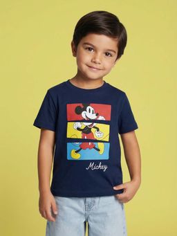 Nautinati - Boys Disney Mickey Mouse Placement Print Navy Blue T-Shirt