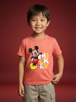 Nautinati - Boys Disney Mickey Mouse Placement Print Peach T-Shirt